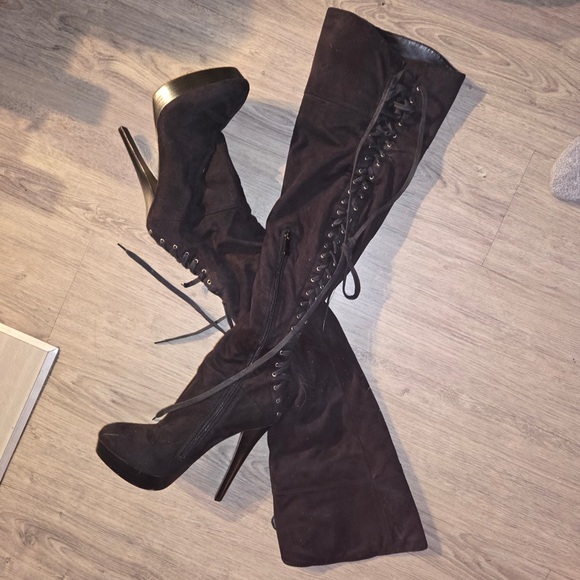 bebe Shoes - bebe Black Lace-Up Heeled Boots